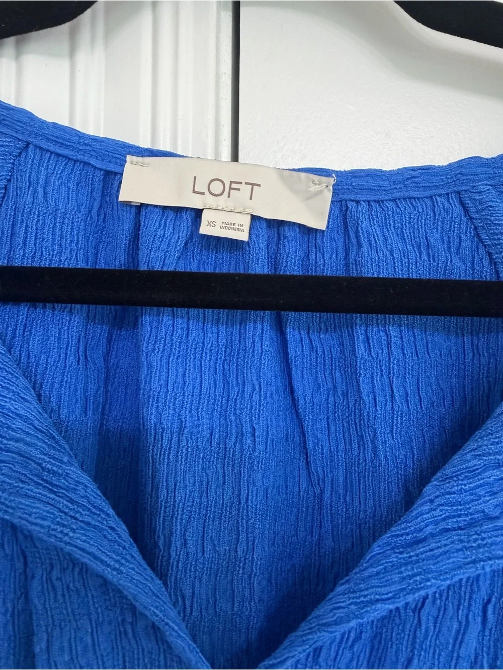LOFT Royal Blue Crinkle V-Neck Peasant Blouse